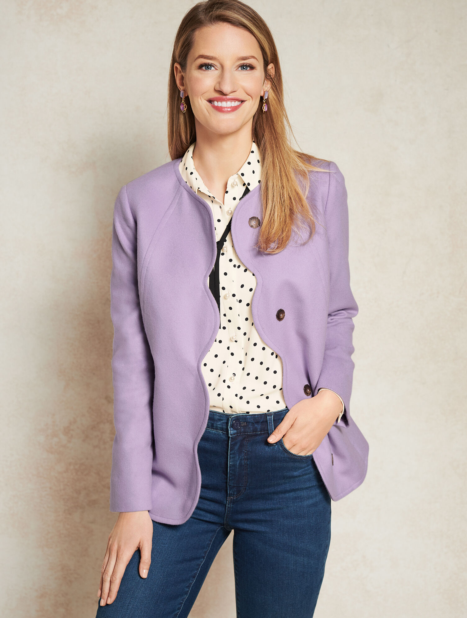 Brushed Italian Wool Scallop Edge Jacket