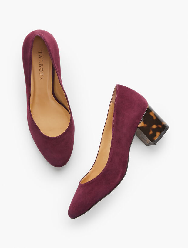 Isa Suede Block Heel Pumps - Tortoise Heel