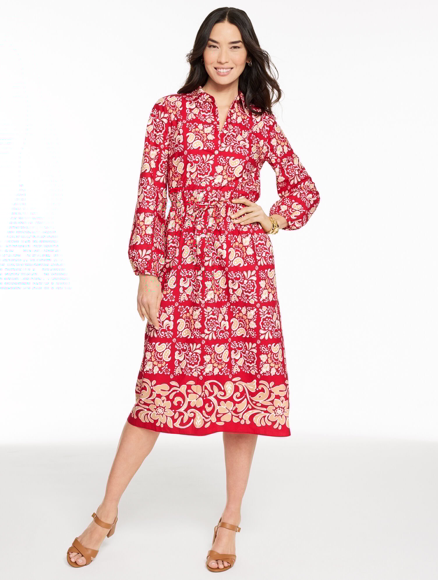 Modern Poplin Shirtdress - Jacobean Border | Talbots