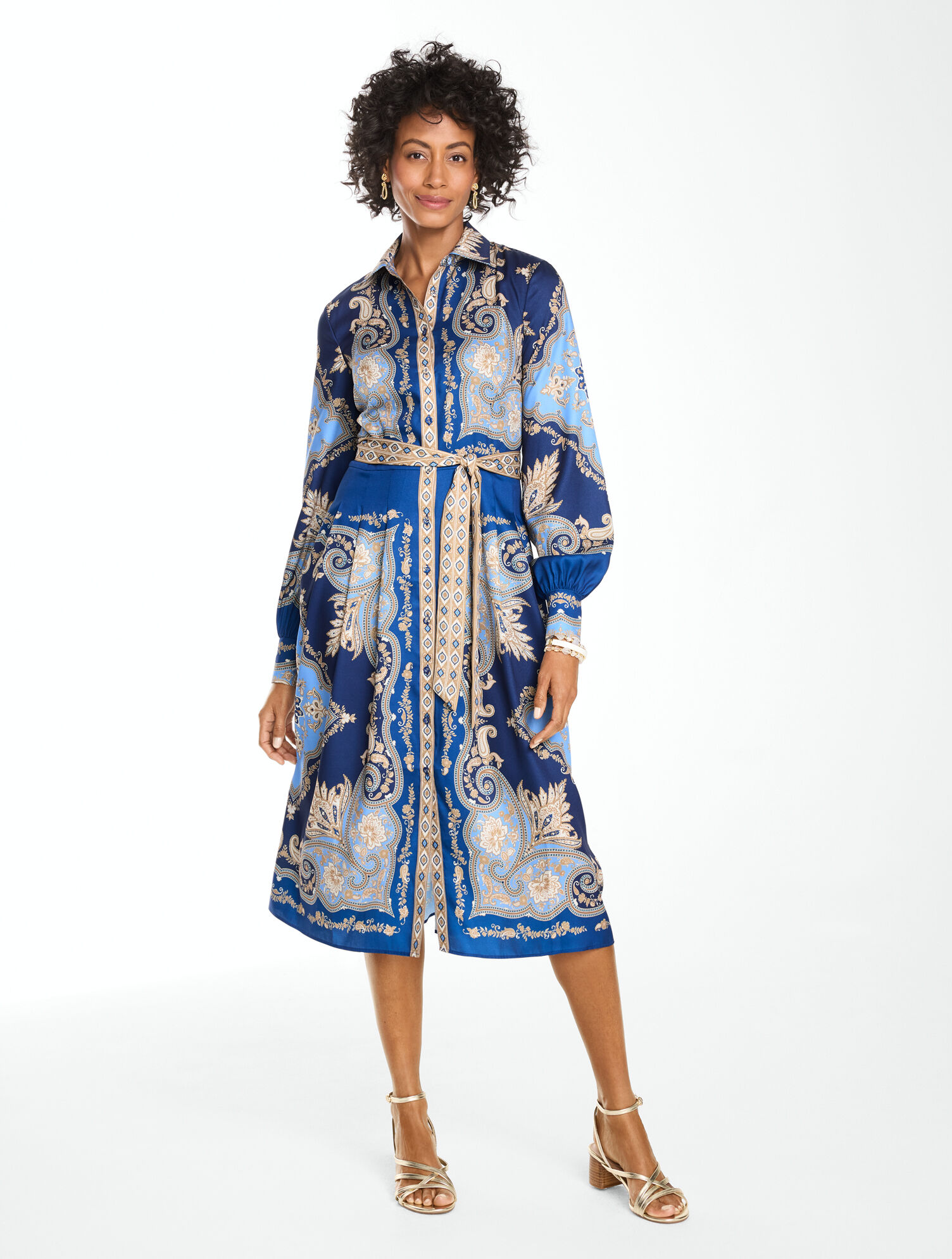 Soft Fit & Flare Shirtdress - Paisley Sky