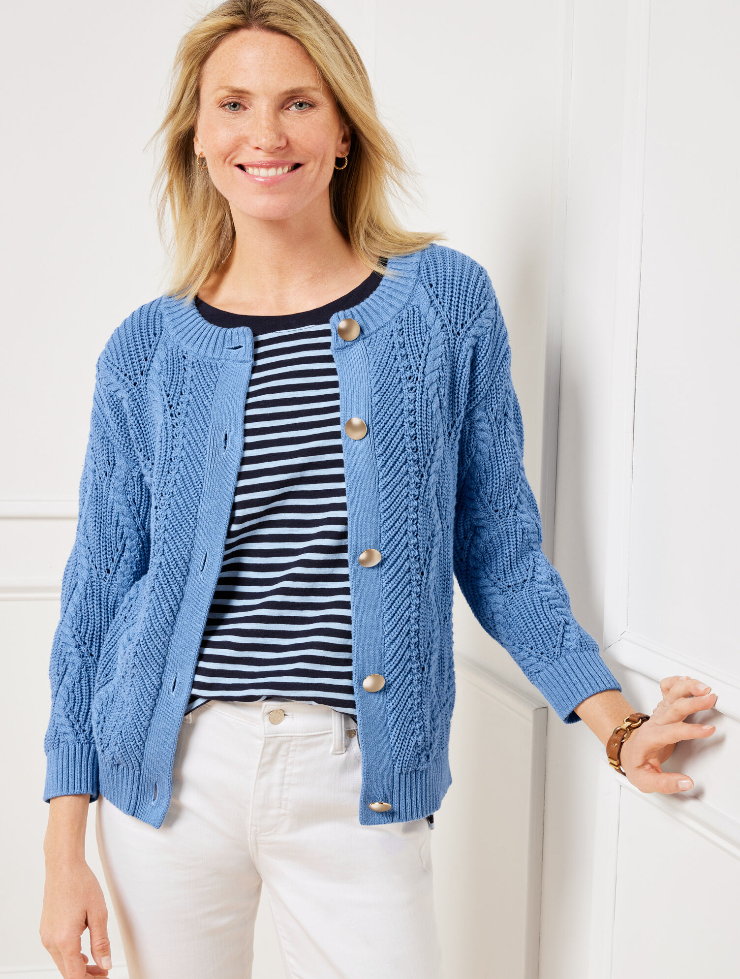 Cable Knit Crewneck Cardigan | Talbots