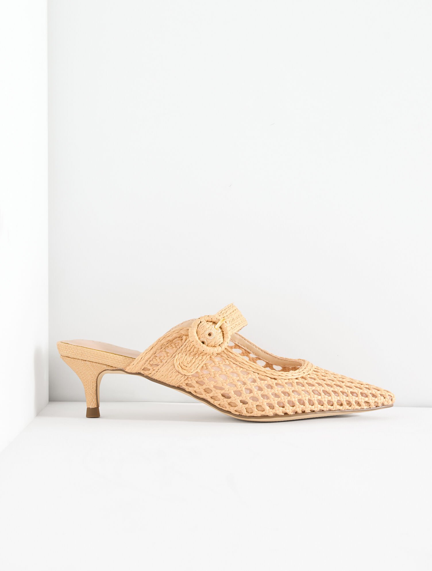 Sylvie Woven Raffia Kitten Heel Mules