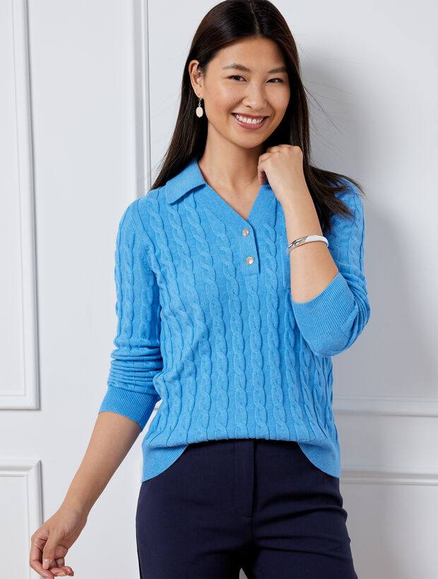 Cable Knit Johnny Collar Sweater