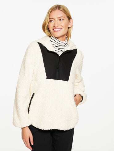 Sherpa Half-Zip Hooded Pullover - Colorblock