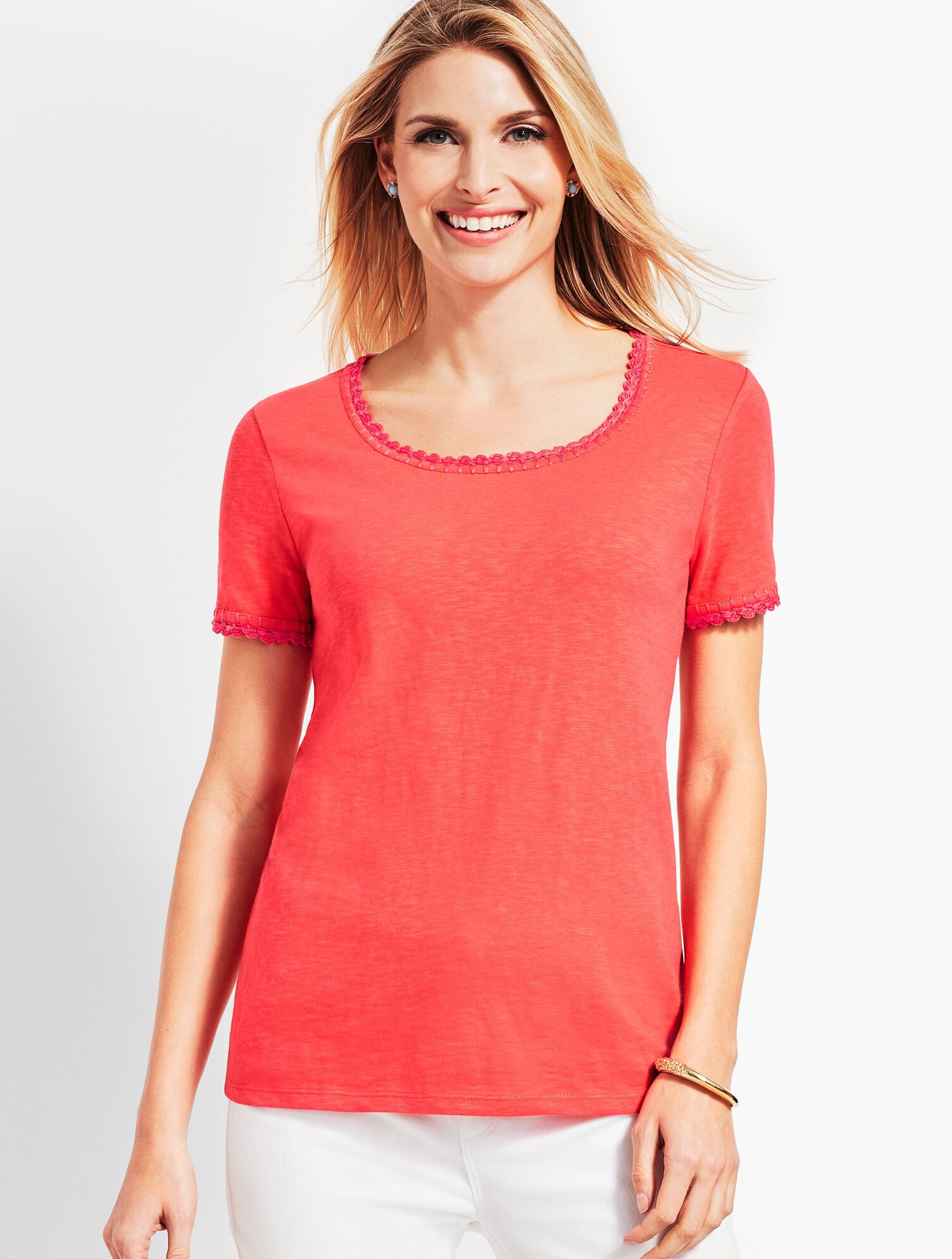 Crochet-Trim Scoop-Neck Tee