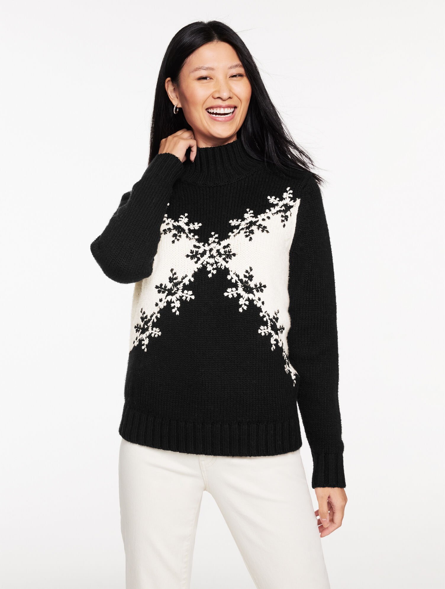 Embroidered Mockneck Sweater - Snowflake | Talbots
