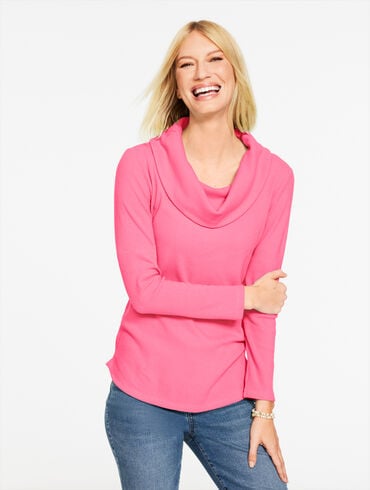 Soft Waffle Knit Cowl-Neck Pullover