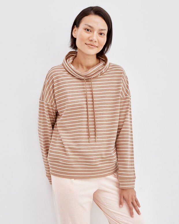 Organic Cotton Interlock Striped Funnel Neck Pullover