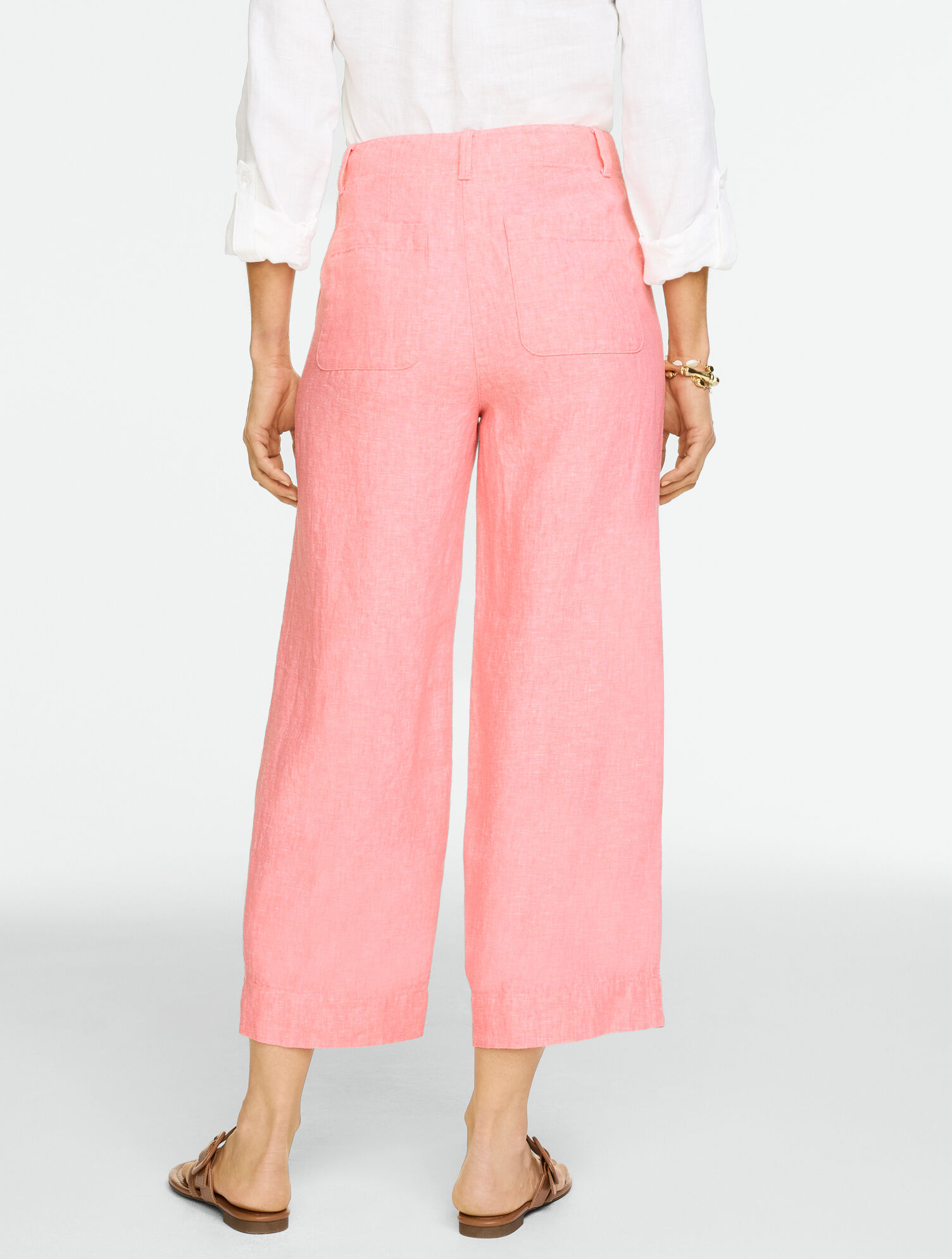 Washed Linen Wide Crop Patch Pocket Pants - Cross-Dyed