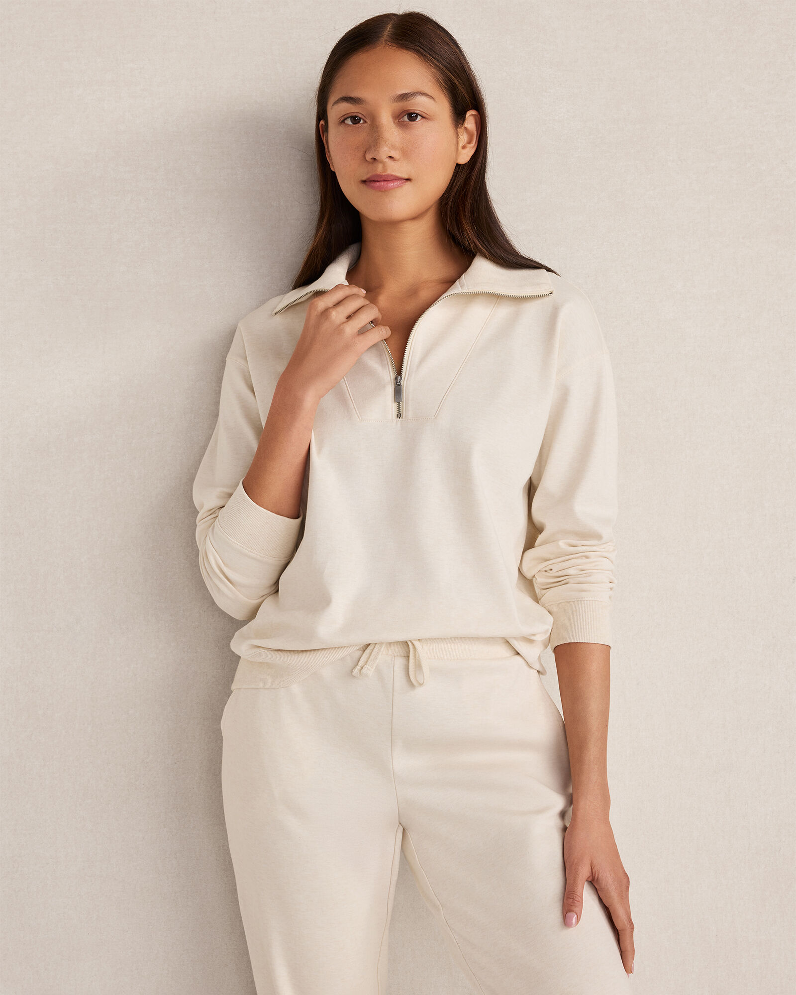 Botanical-Dyed Organic Cotton Interlock Half-Zip Top