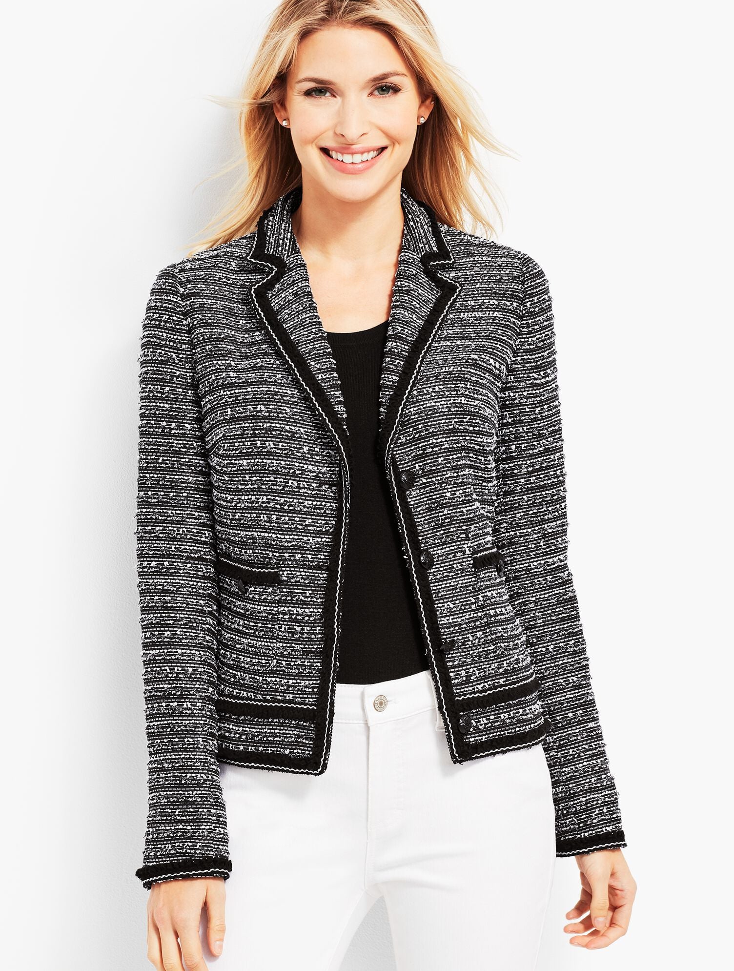 Fringe-Trim Tweed Jacket | Talbots