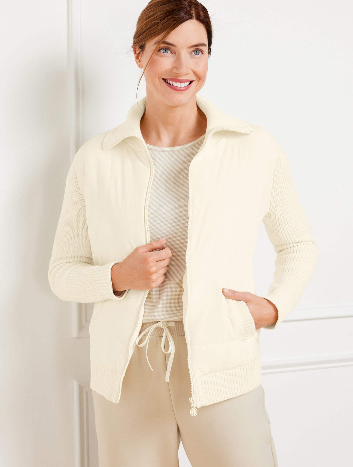 Quilted Full Zip Sweater Jacket