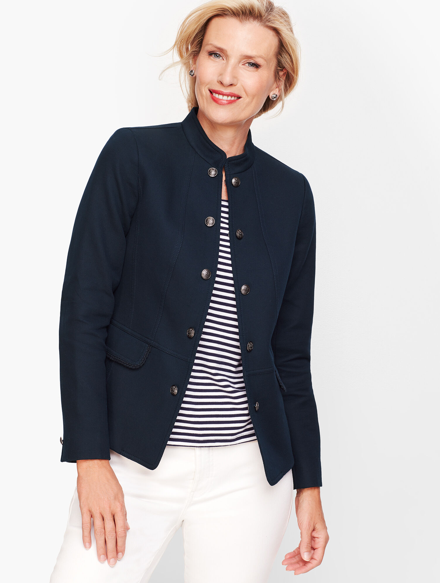 eLLa asymmetry twill coat ネイビー Ashley Twill Jacket | Talbots