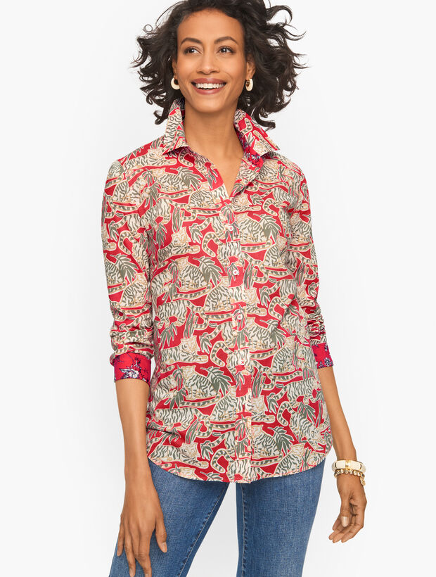 Grazing Tiger Cotton Button Front Shirt