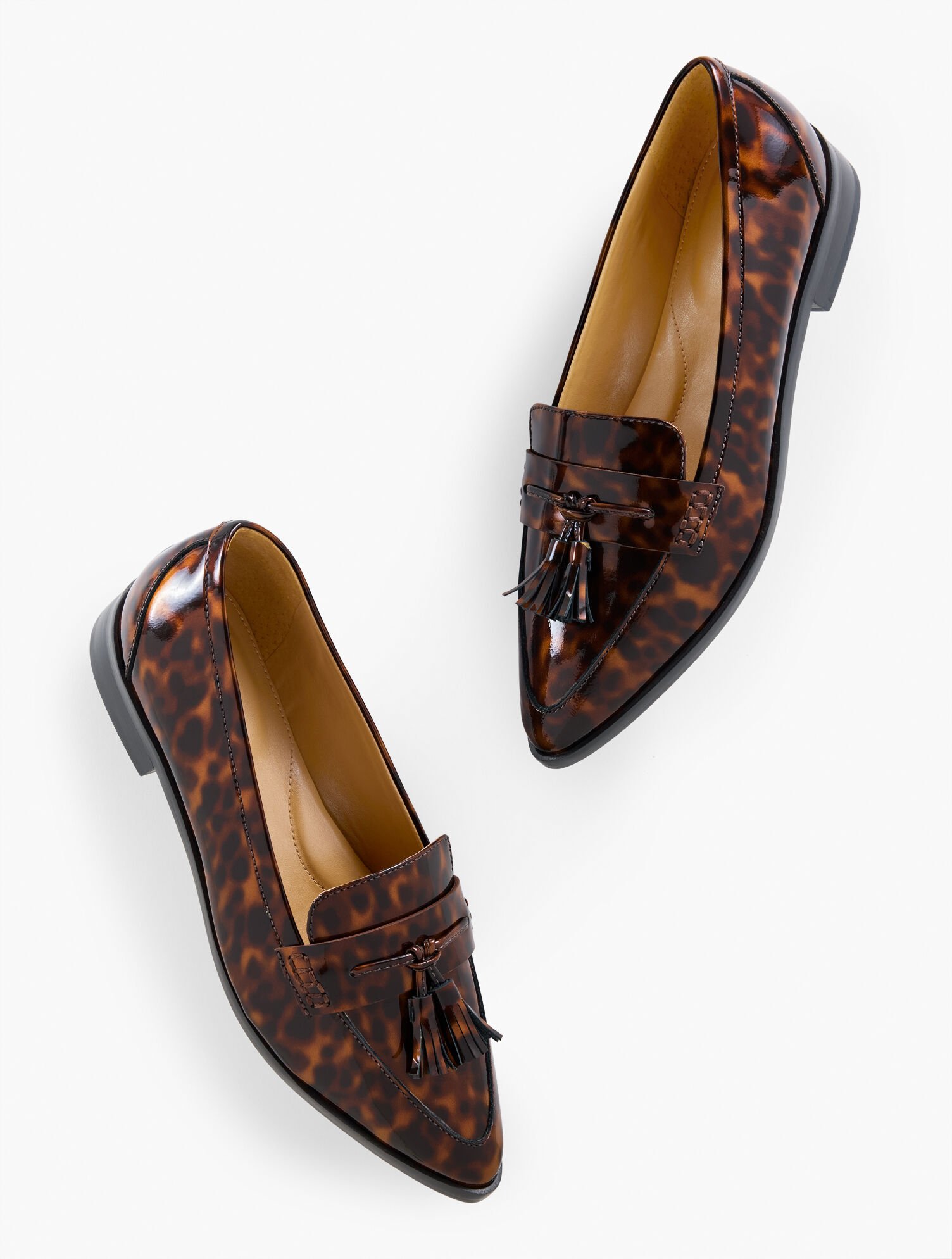 Reece Pointed Toe Loafers Tortoiseshell Patent Talbots