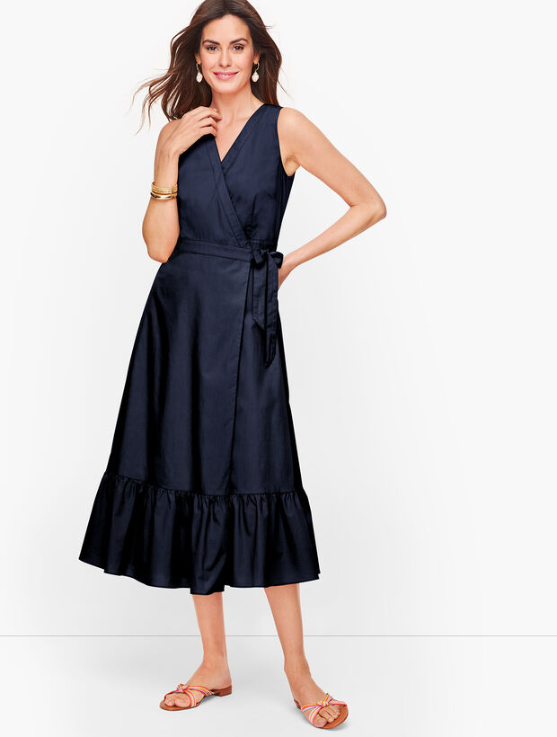 V-Neck Poplin Wrap Dress