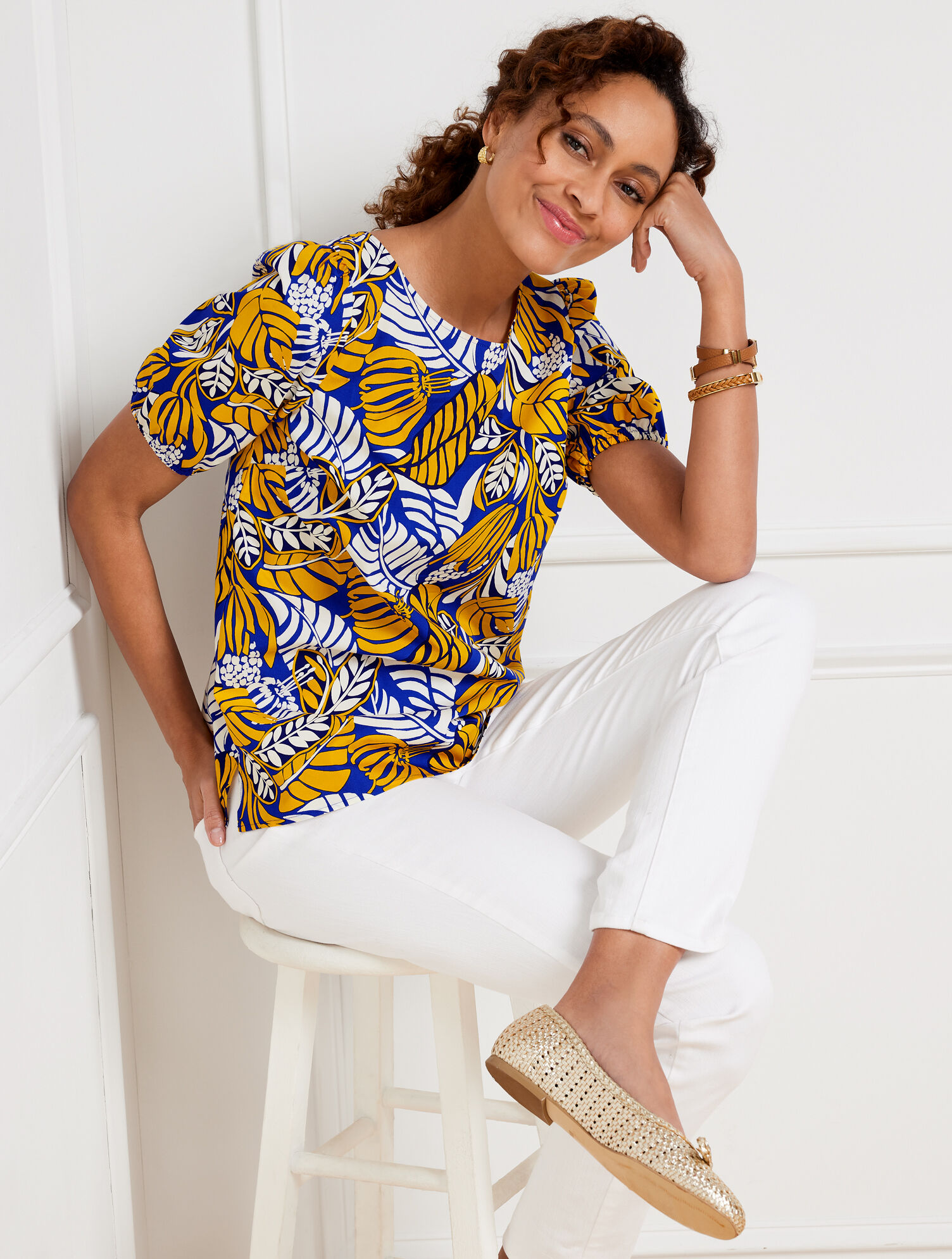 Tie Back Top - Colorblock Leaves