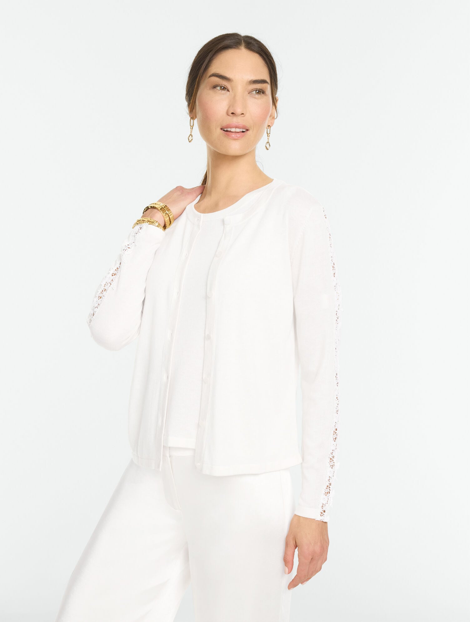 Lace Trim Crewneck Cardigan