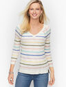 Raglan V-Neck High-Low Sweater - Faded Stripe