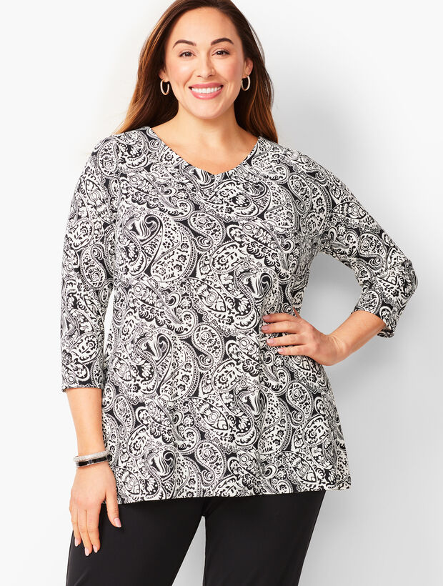 Plus-Size Knit Jersey Paisley Tunic