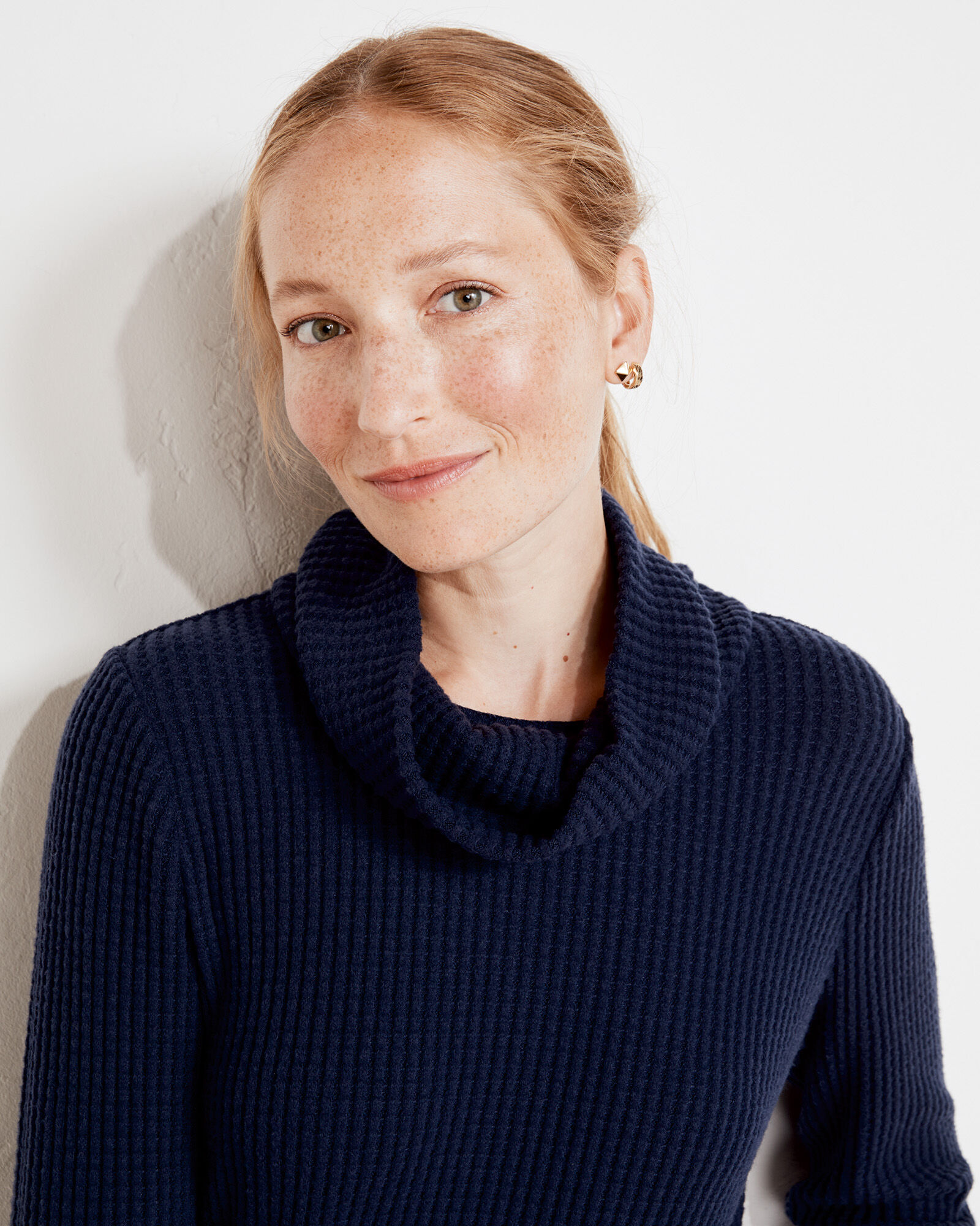 Waffle Knit Cowl Neck Top Haven Well Within