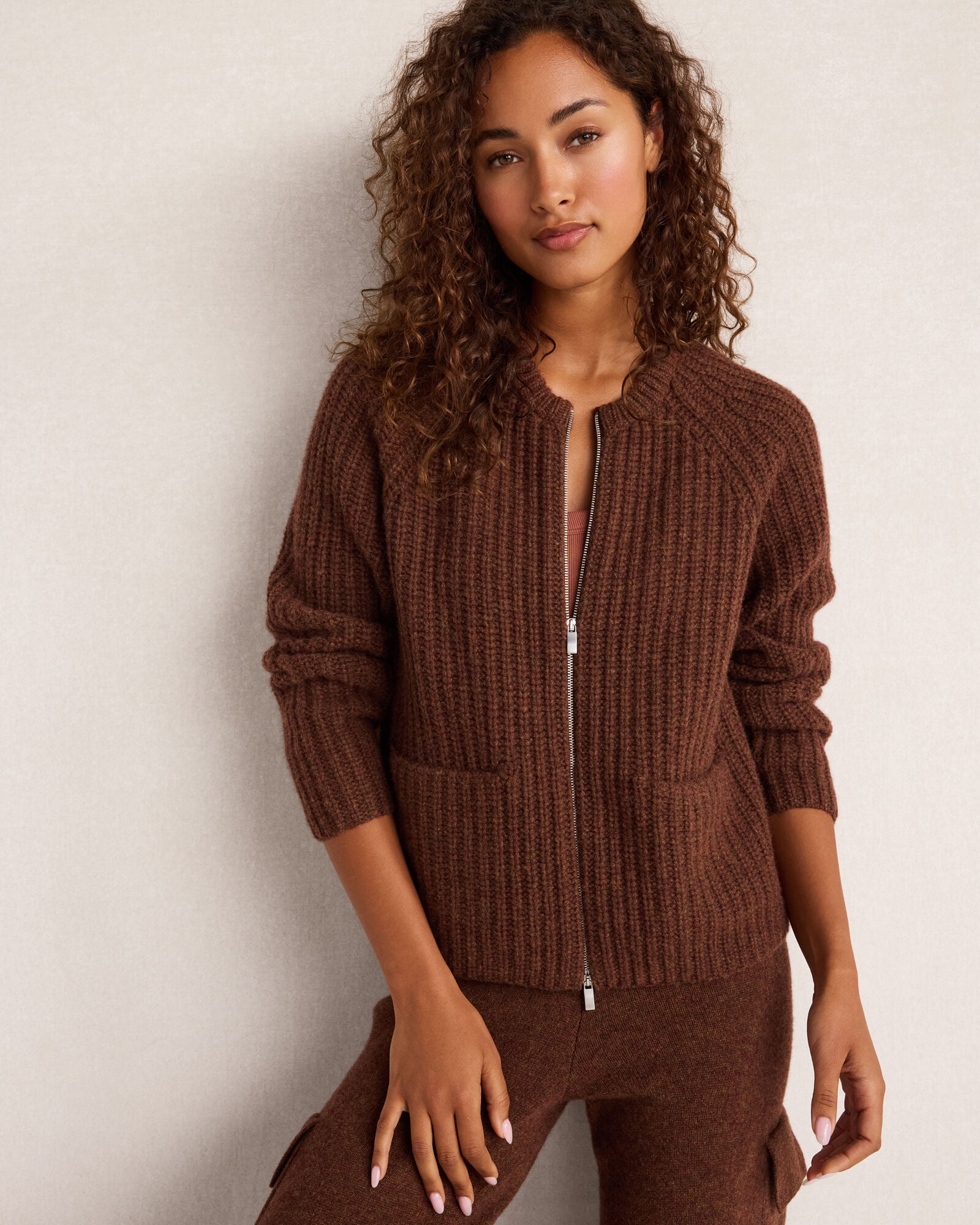 Cashmere Zip Front Bomber Jacket