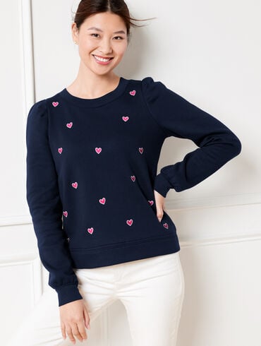 Embroidered Crewneck Sweatshirt - Hearts