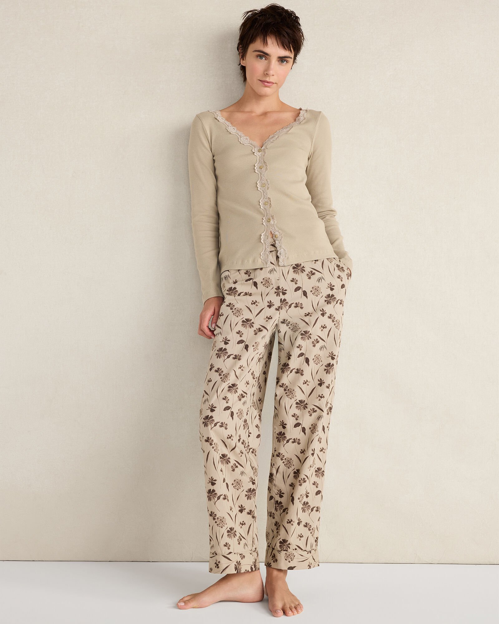 Resti Organic Cotton Rib Knit Lace Cardigan