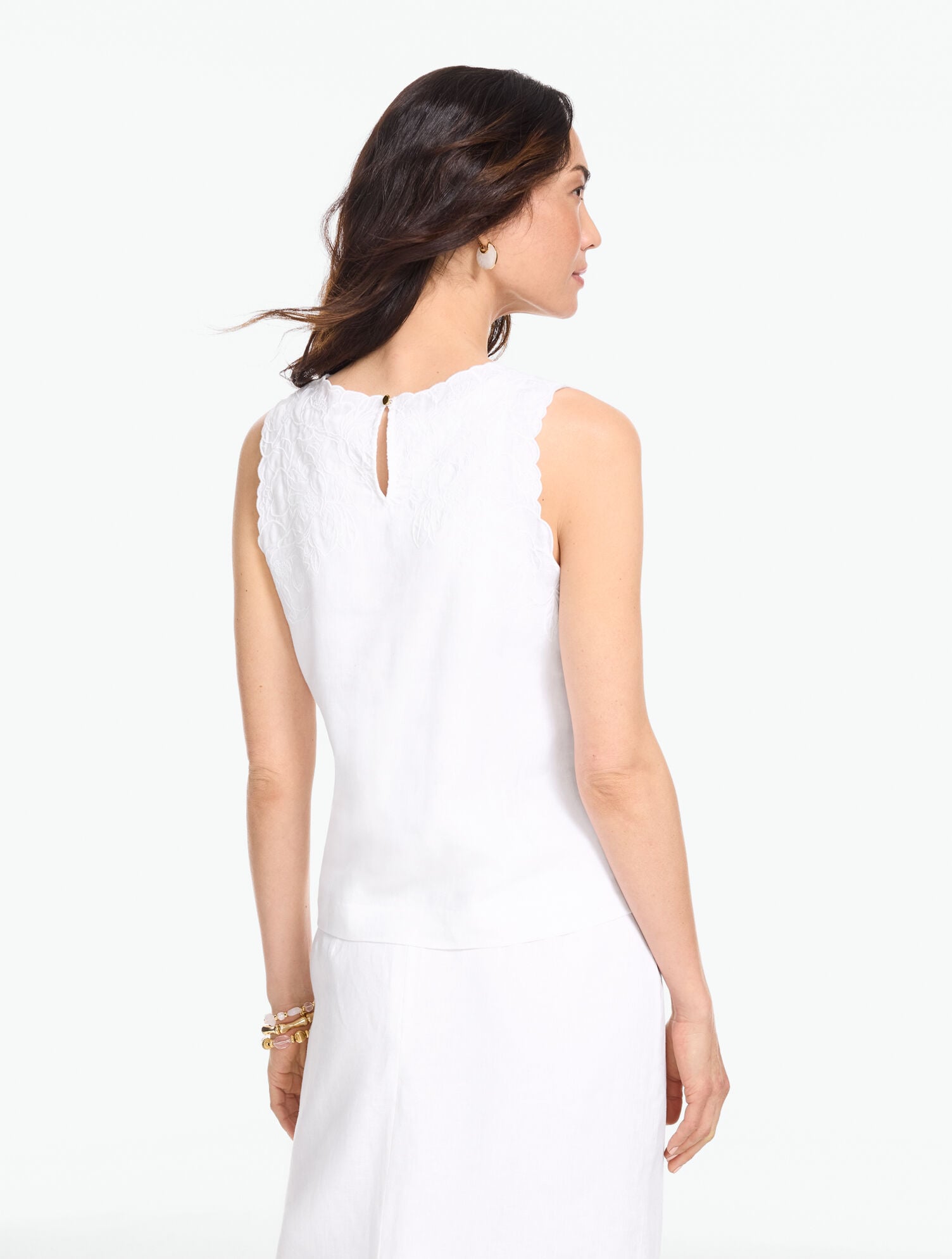 RSVP Floral Embroidered Linen Halter Shell