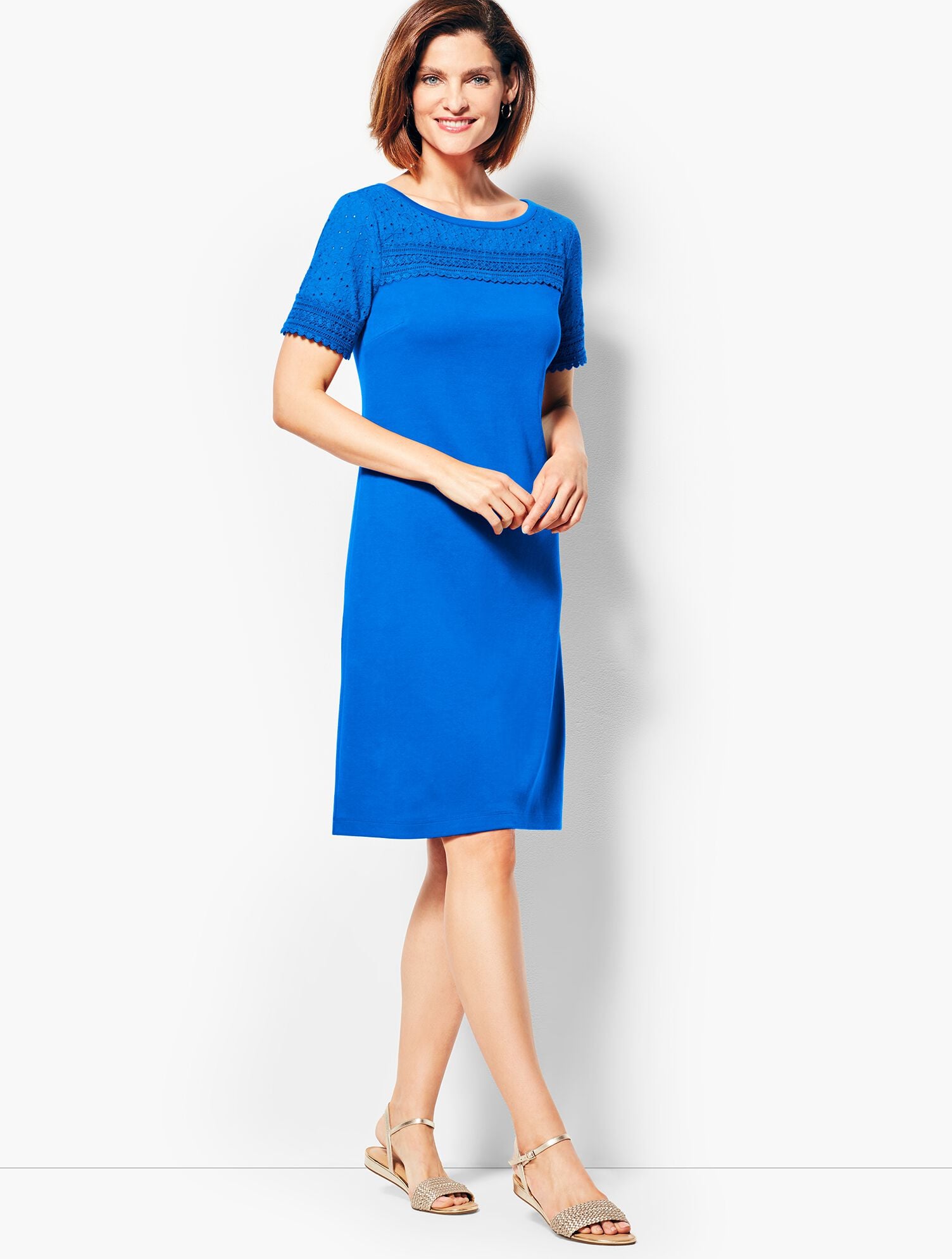 Lace-Trimmed Interlock Shift Dress | Talbots