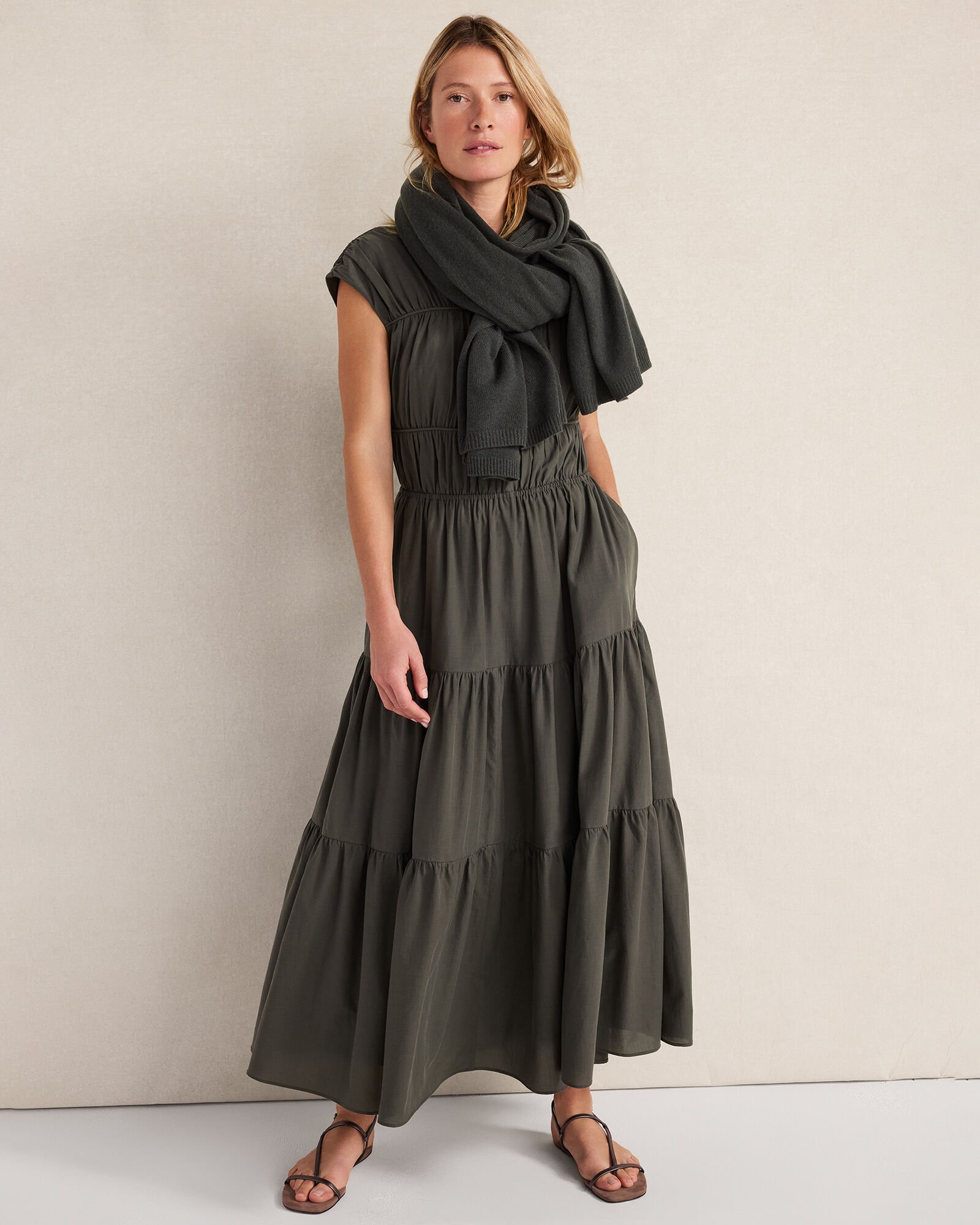 Cotton Voile Ruched Maxi Dress