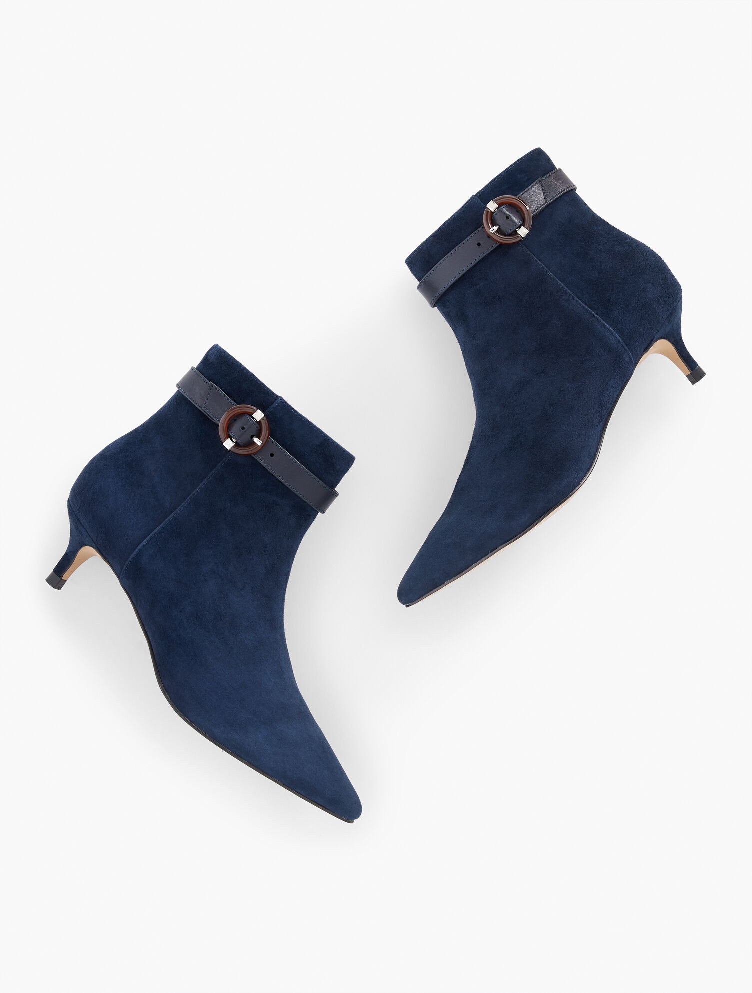 Iona Buckle Kitten Heel Bootie Suede Talbots