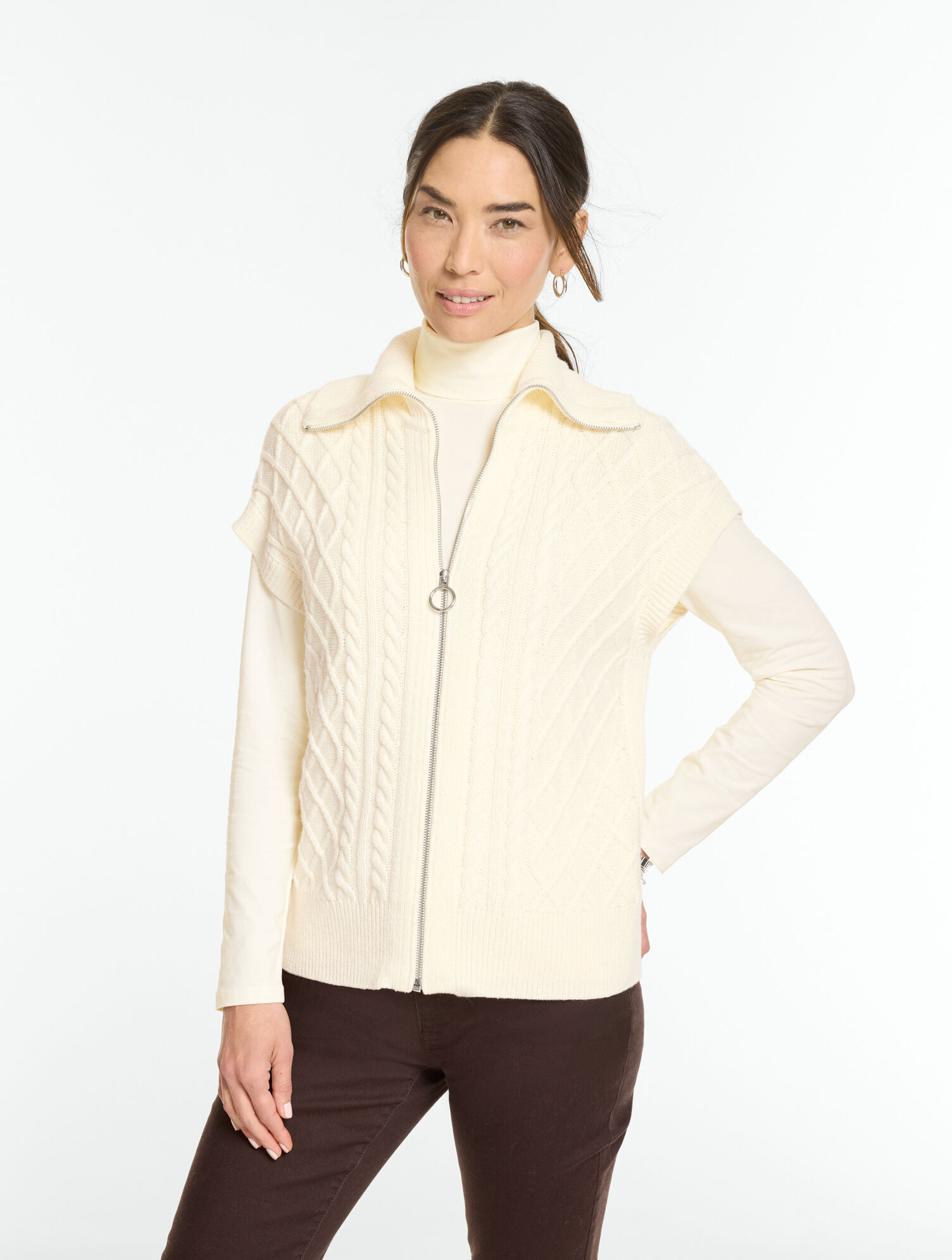 Cable Knit Full-Zip Sweater Vest