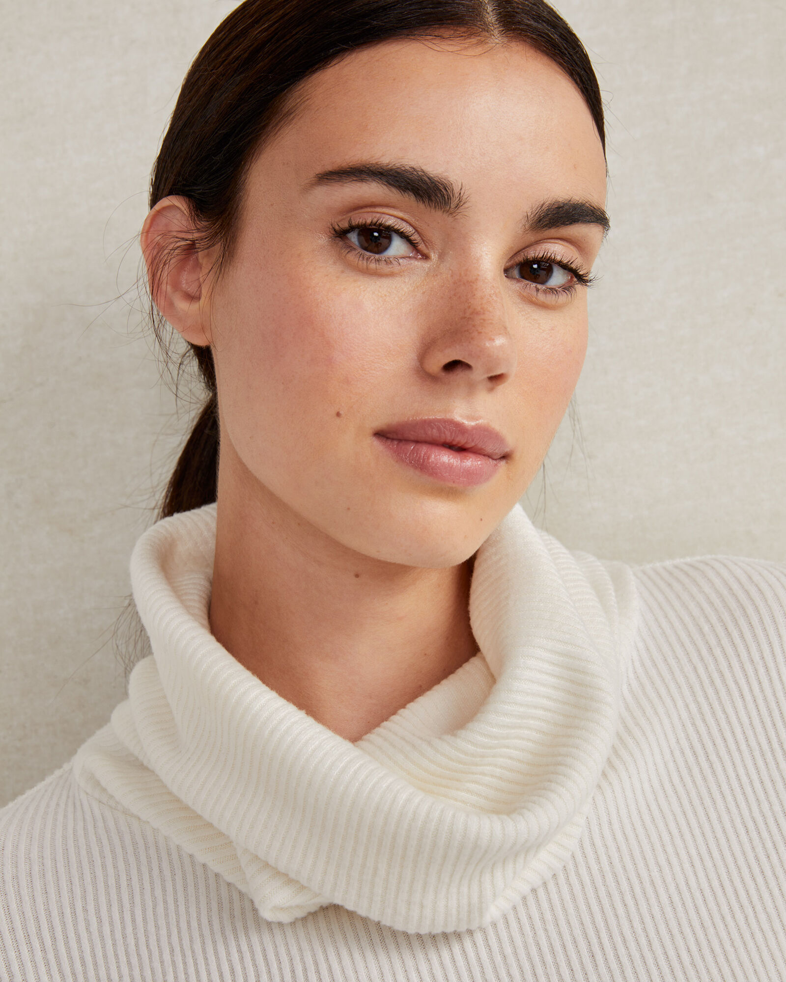 Brushed Rib Knit Cowl Neck Top
