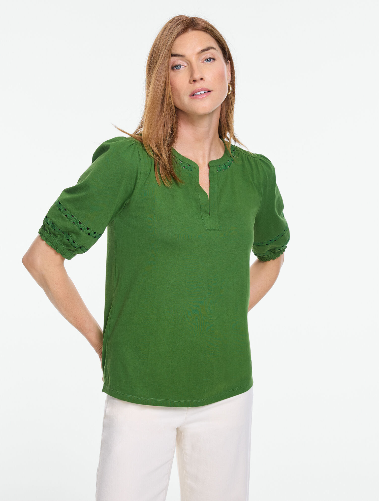 Zig Zag Stitch Elbow Sleeve Top