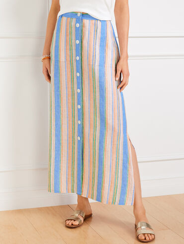 Linen Cotton Midi Skirt - Swing Stripe