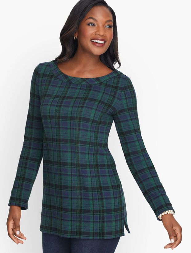 Jacquard Plaid Scoop Neck Tunic