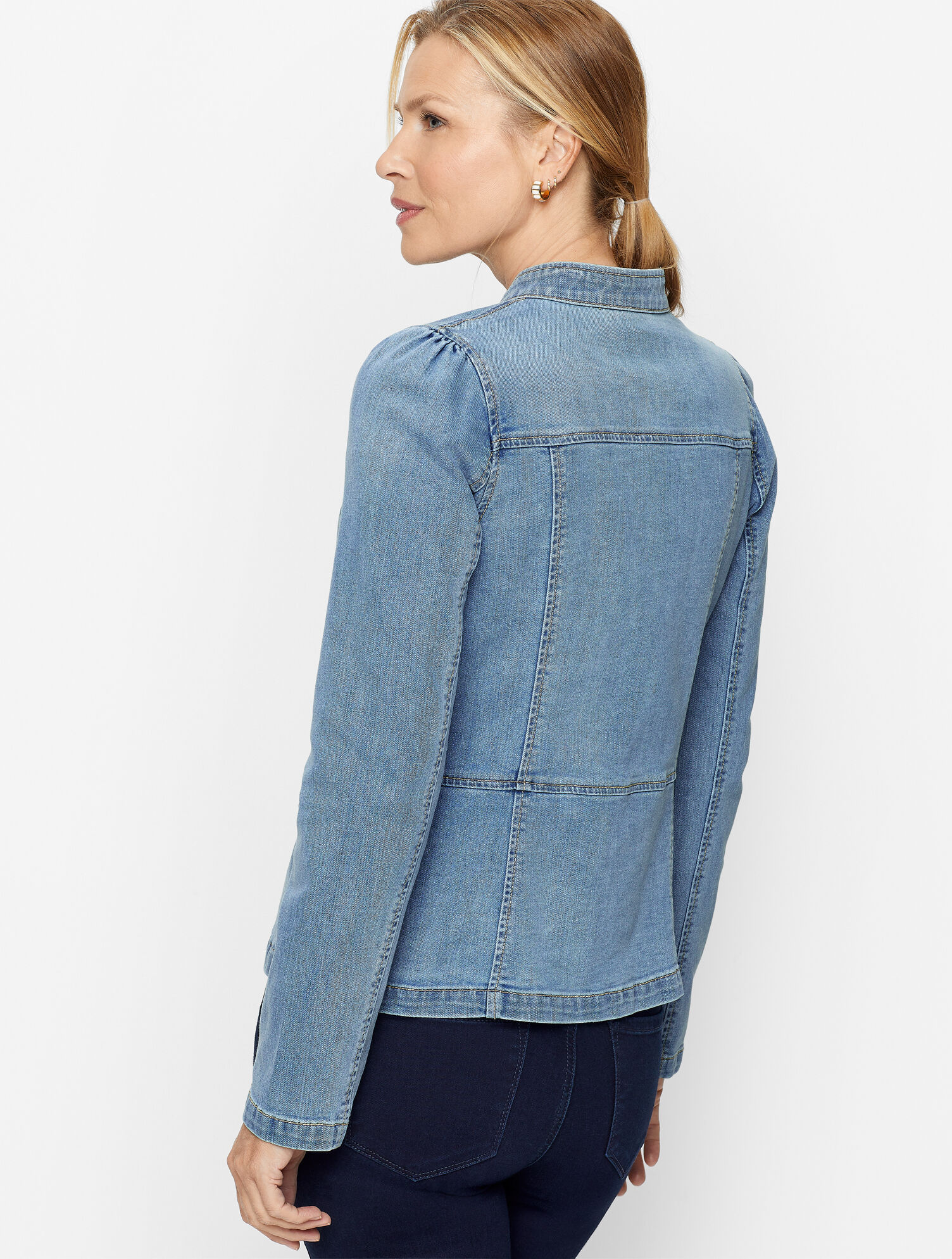 Band Collar Jean Jacket Retro Wash Talbots