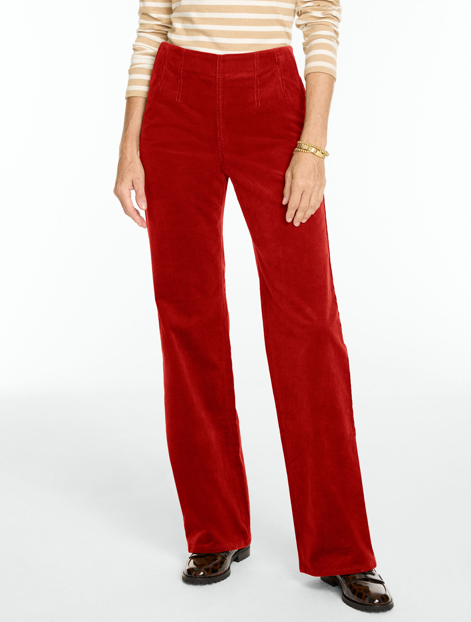 Stretch Corduroy Flare Leg Pull-On Trousers