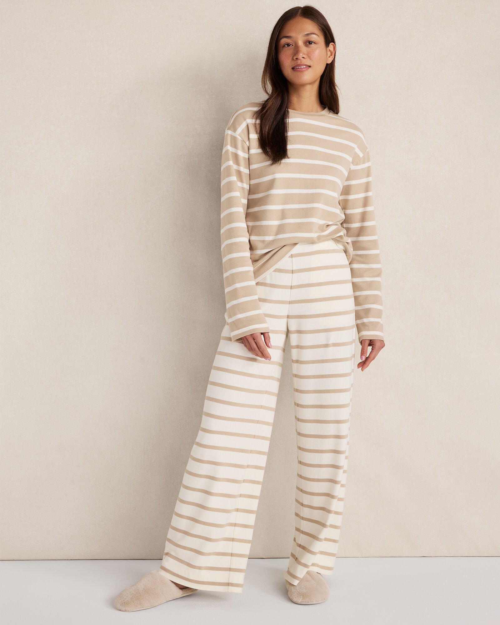 Brushed Cotton Interlock Stripe Pants