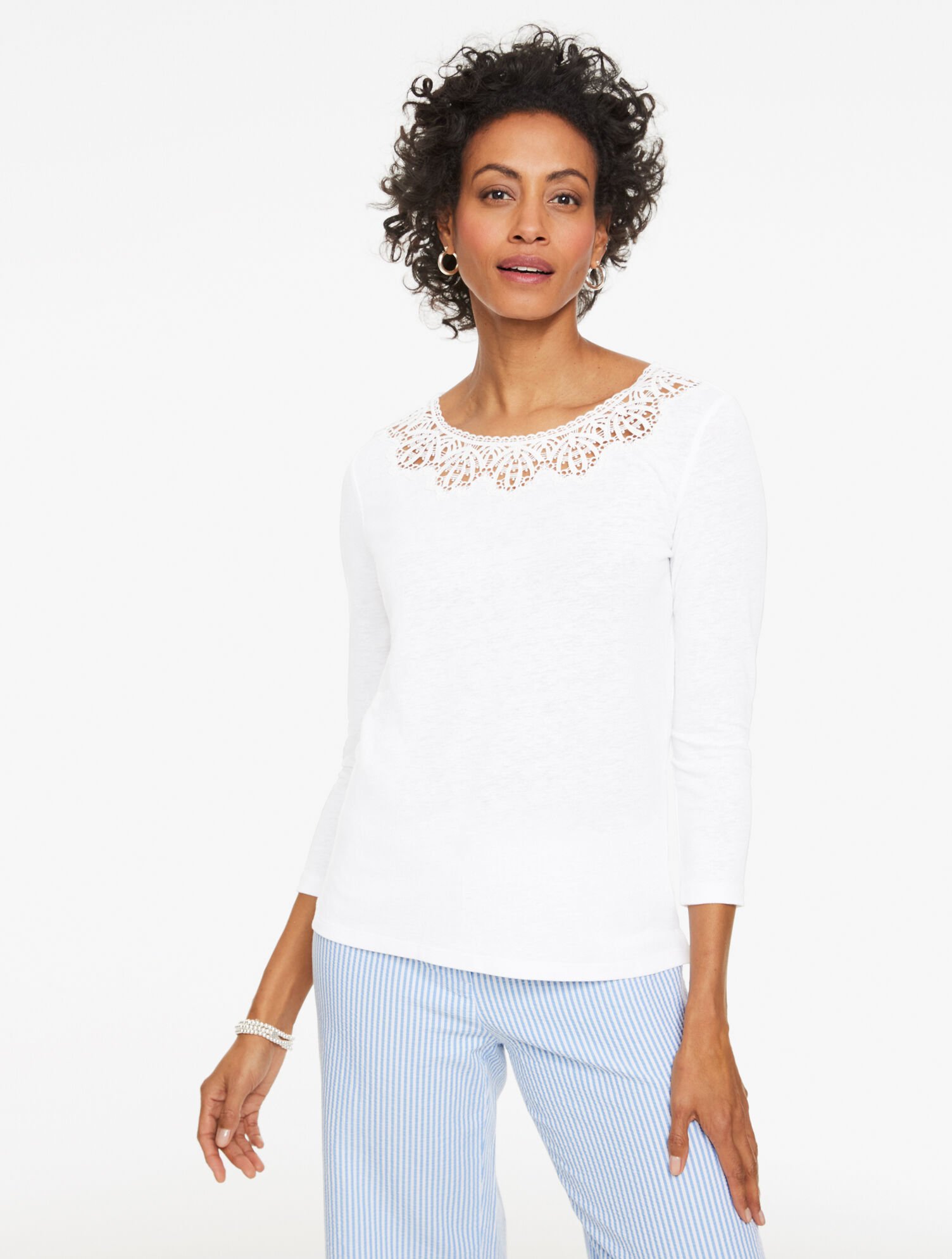 Lace Trim Crewneck Top
