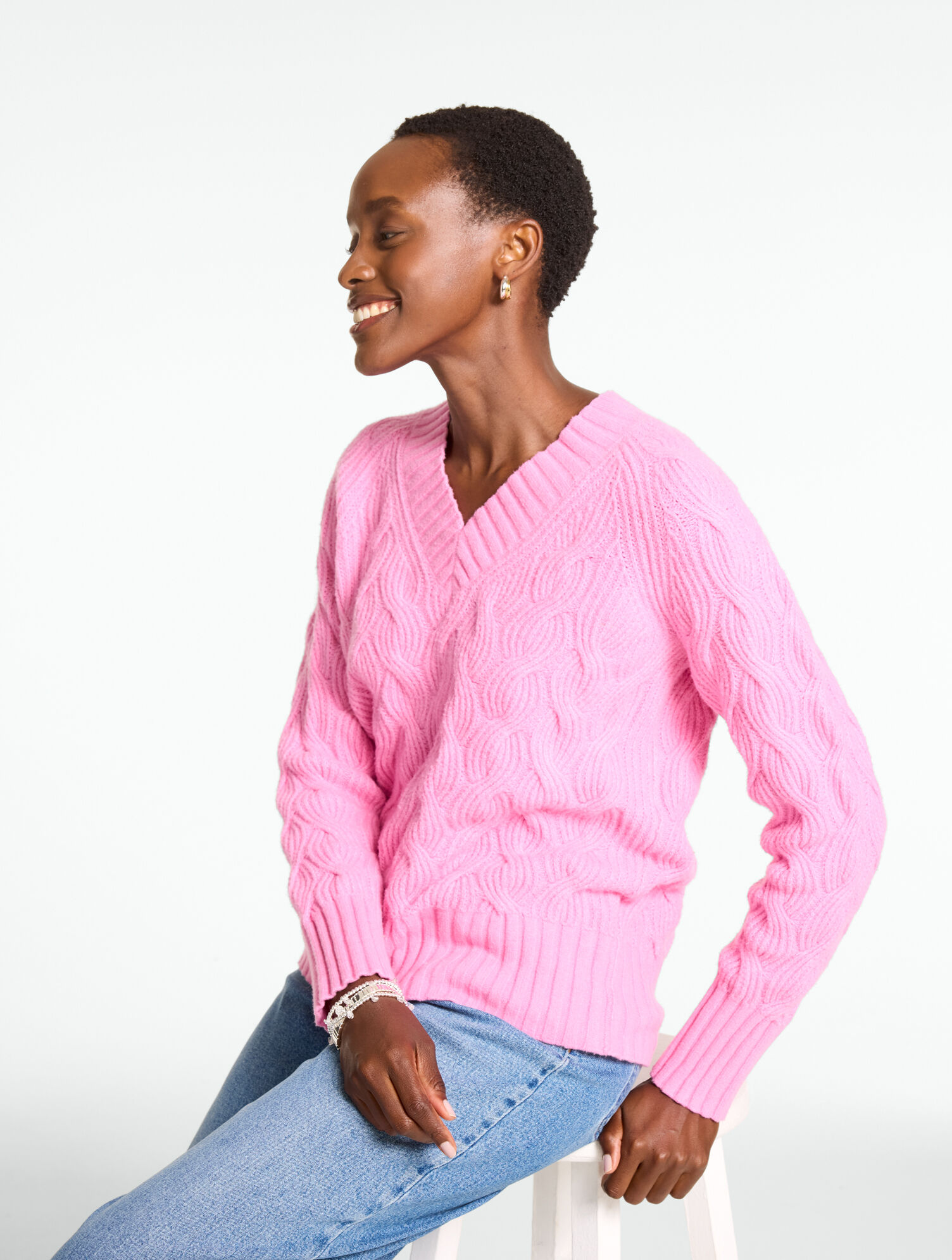 Cable Knit V-Neck Sweater