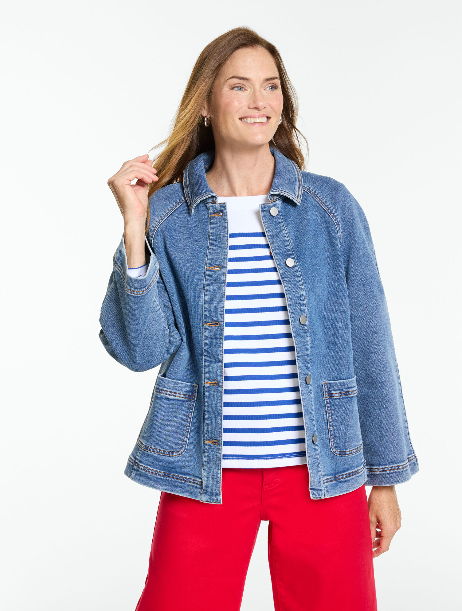 Swing Sleeve Knit Denim Jacket