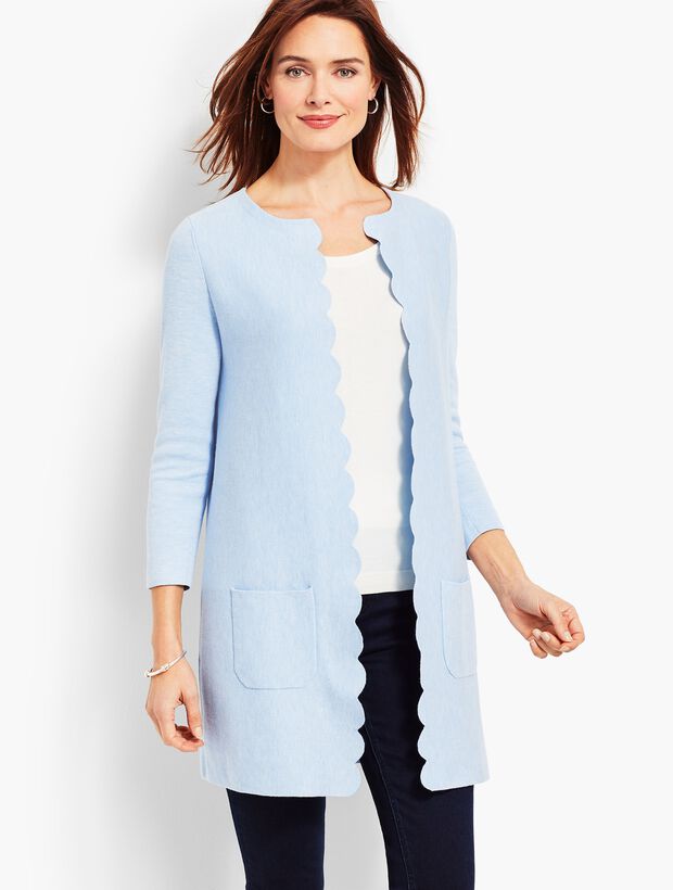 Scallop-Edge Open Front Cardigan