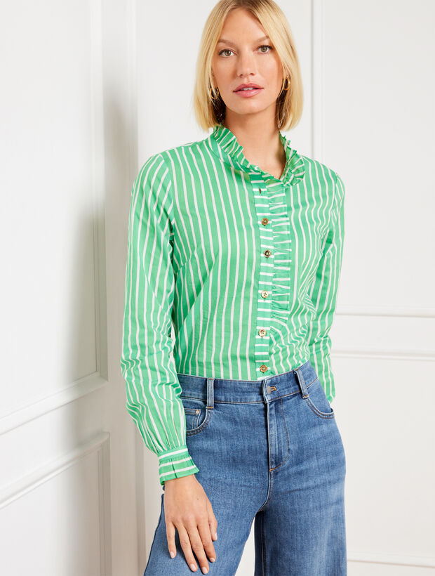 Ruffle Blouse - Nautical Stripe