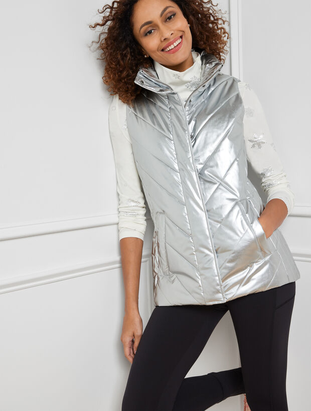 Metallic Quilted Puffer Vest