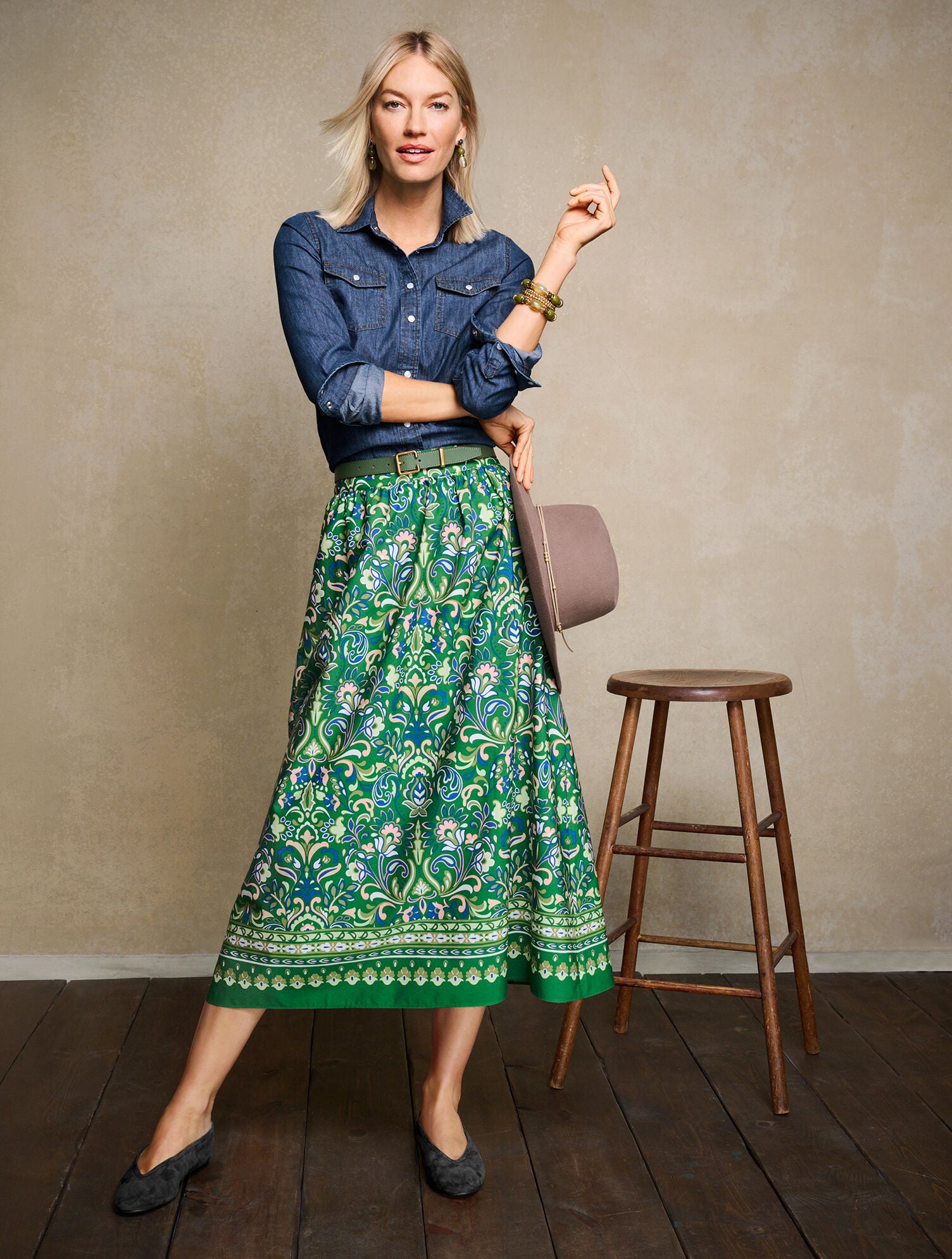 Poplin Fit & Flare Midi Skirt - Wildflowers | Talbots