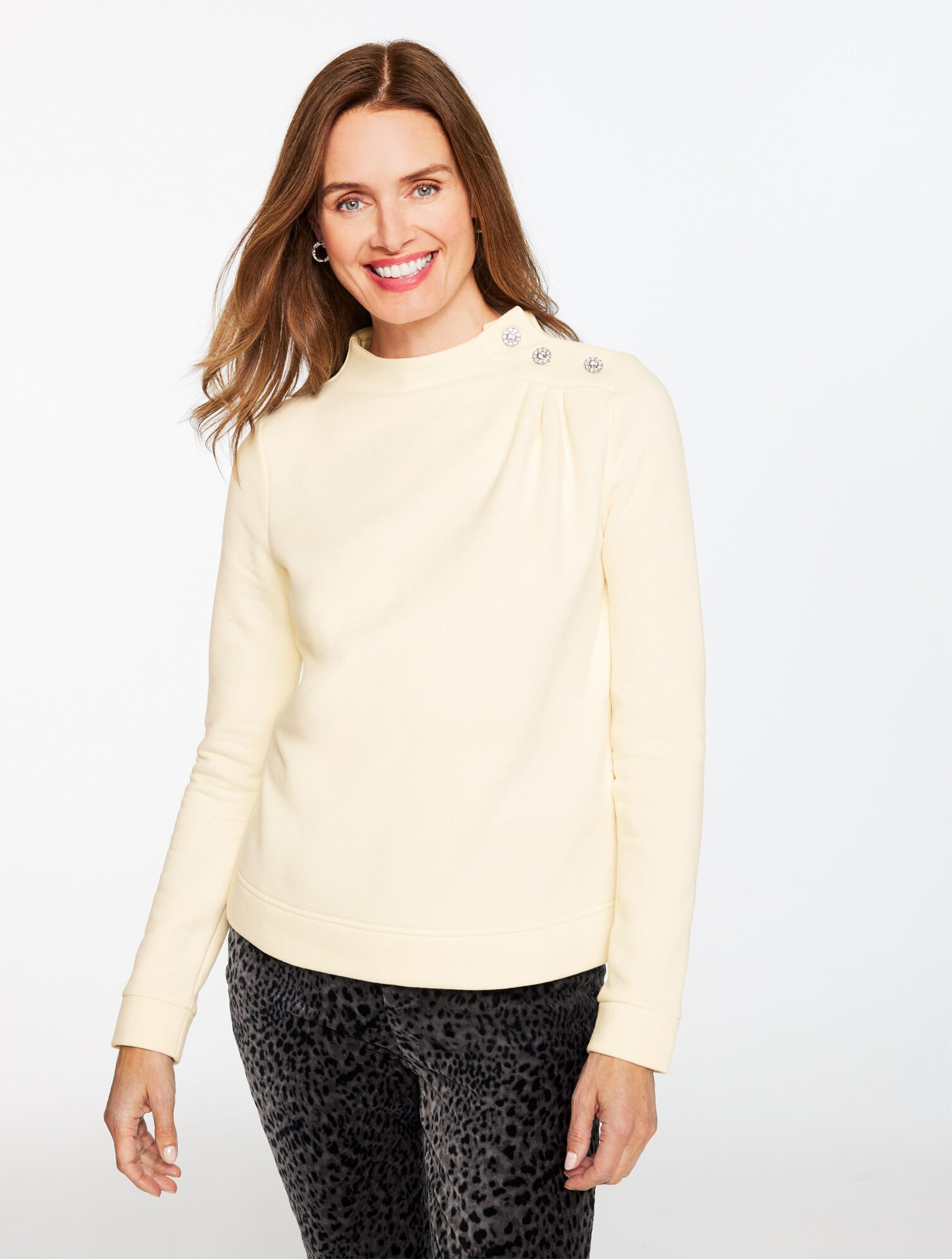 Jewel Button Shoulder Sweatshirt