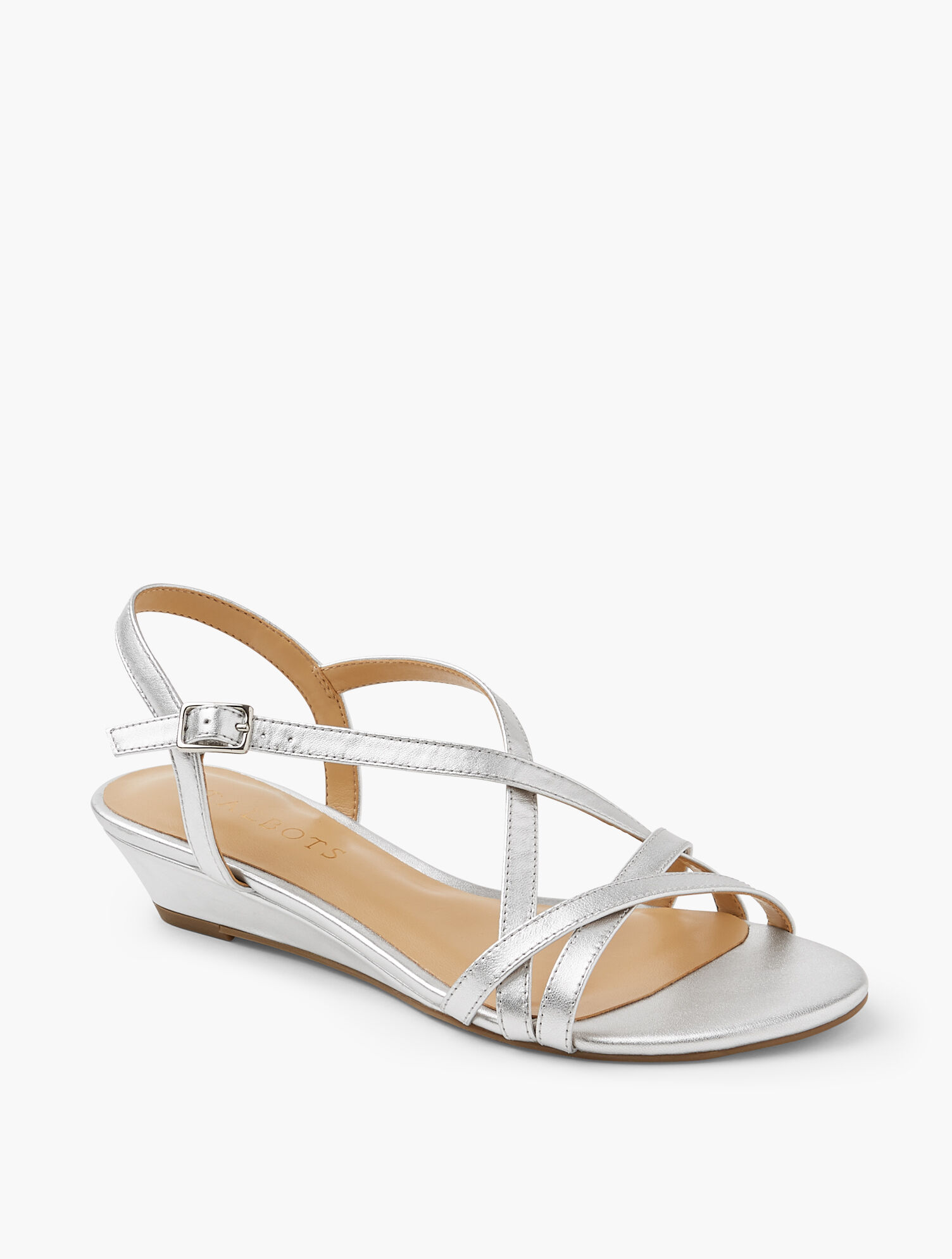 Capri Crossed Metallic Nappa Wedge Sandals