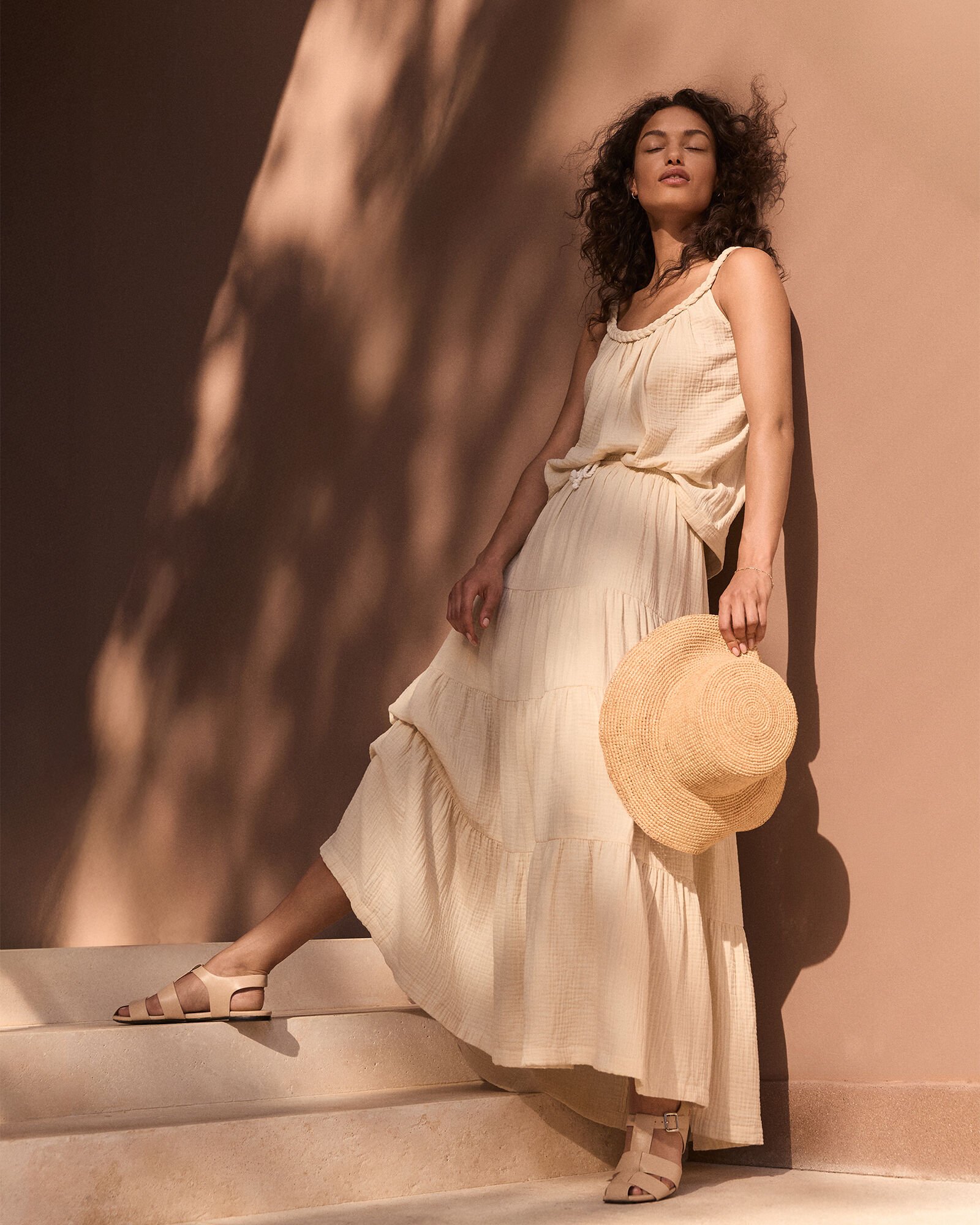 Organic Cotton Gauze Tiered Maxi Skirt